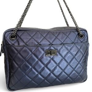 Chanel Navy Quilted Calfskin Reissue Style Shoulder Bag Ruthenium Chain Medium